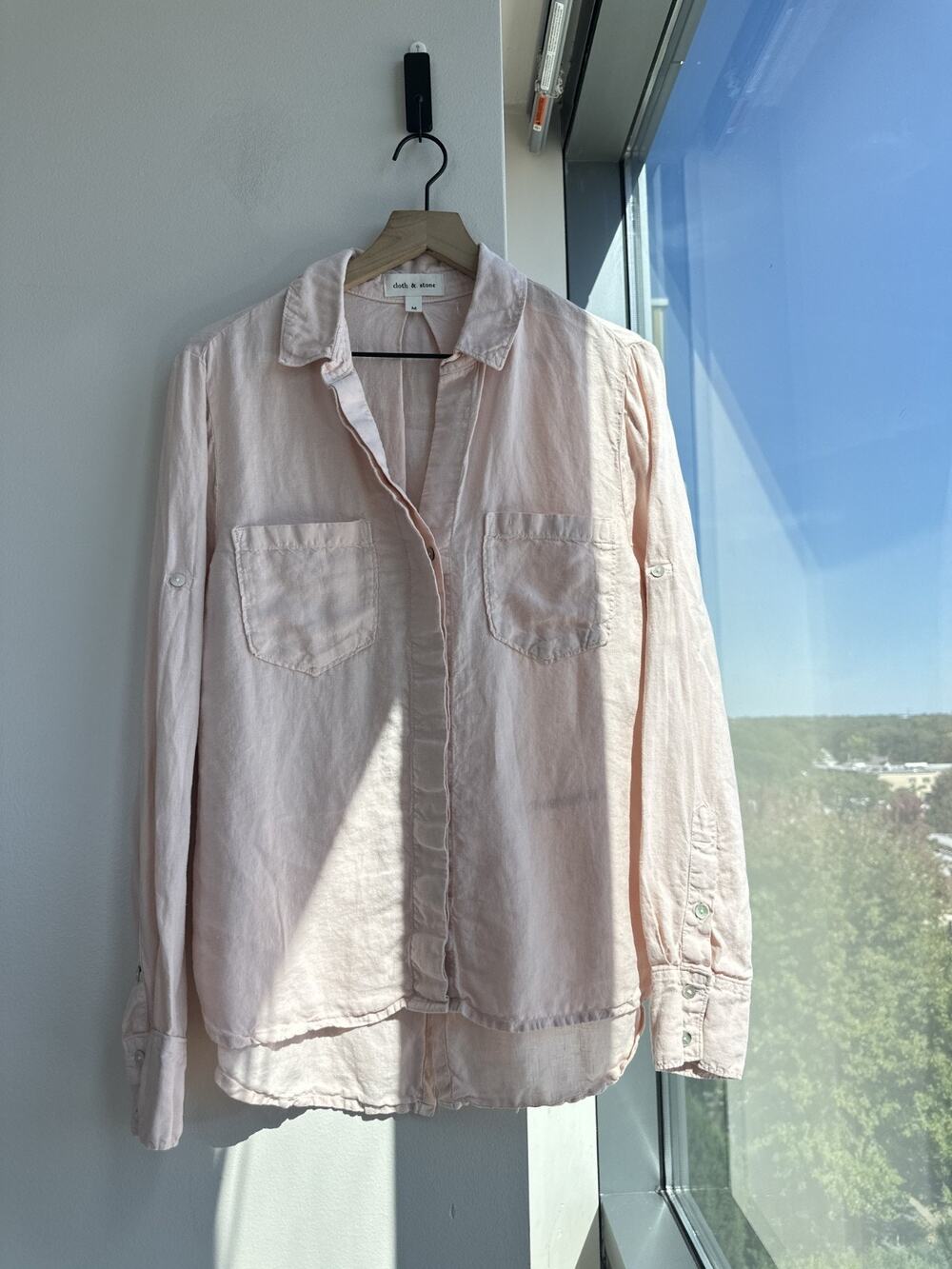 Cloth & Stone Anthropologie Button Down Relaxed 100% Linen Light Pink Shirt Sz M